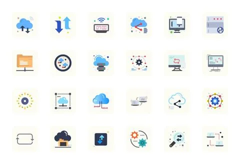 24 Flat Vector Icons from Synchronization in High Resolution Pixel Aligned .. Stock Illustration