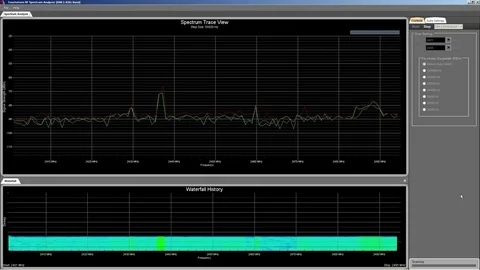 2.4 GHZ scan by a Spectrum Analyzer Stock Footage 76477800