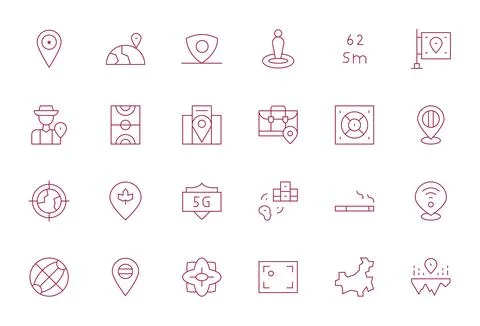 24 Grid Fitted 64x64 Vector Icons for Area in elegant Thin Line design 스톡 일러스트