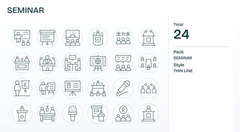24 Grid Fitted High Resolution Vector Icons for Seminar in elegant Thin Lin.. Stock Illustration