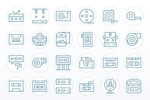 24 Grid Fitted Thin Line Vector Icons designed for Tape Interface Stock Illustration