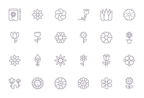 24 Grid Fitted Thin Line Vector Icons from Petal Collection Stock Illustration