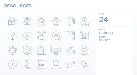 24 Grid Fitted Thin Line Vector Icons designed for Resources Interface Illustrazione stock