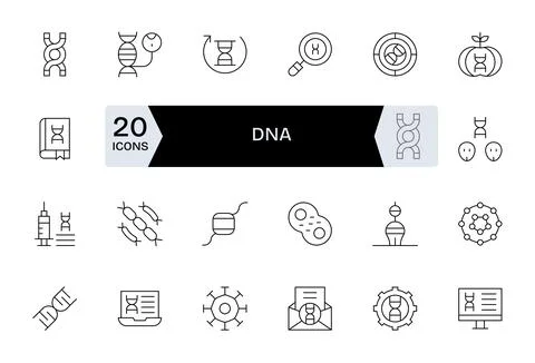 24 Grid Fitted Vector Icons themed around Dna in 256x256 Thin Line format Illustrazione stock