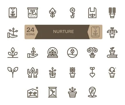 24 High Resolution Bold Line Vector Icons for Nurture with Pixel Aligned pr.. Stock Illustration