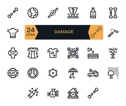 24 High Resolution Bold Line Vector Icons optimized for Damage Display Perf.. Illustrazione stock