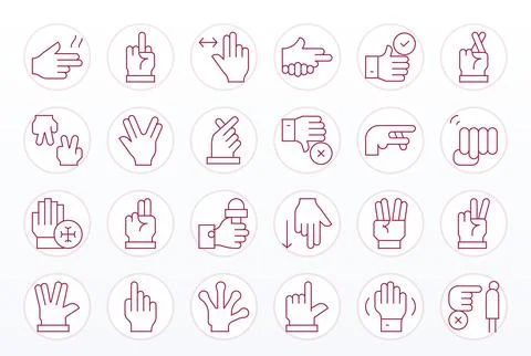 24 High Resolution Display Perfect Vector Icons for Hand Gesture in Thin Li.. Stock Illustration