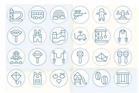 24 High Resolution Thin Line Vector Icons optimized for Children PIXEL Perf.. Stock Illustration