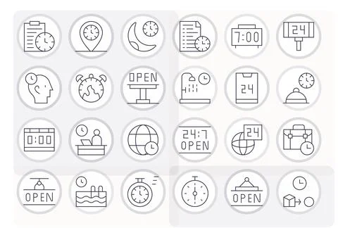 24 High Resolution Thin Line Vector Icons for Hours with Pixel Optimized pr.. Stock-Illustration