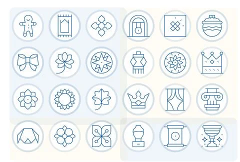 24 High Resolution Thin Line Vector Icons optimized for Ornament Detail Enh.. Stock Illustration