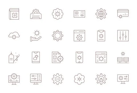 24 High Resolution Thin Line Vector Icons optimized for Parameters Grid Fit.. Illustration
