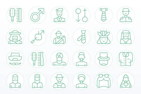 24 High Resolution Thin Line Vector Icons optimized for Man Grid Fitted displ Stock Illustration