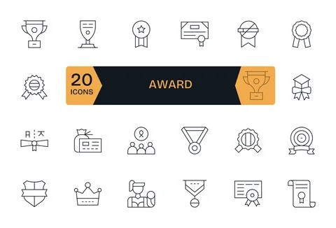 24 High Resolution Thin Line Vector Icons optimized for Award Pixel Aligned.. Stock Illustration