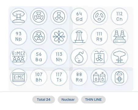 24 High Resolution Thin Line Pixel Aligned Vector Icons for Nuclear Projects Stock Illustration