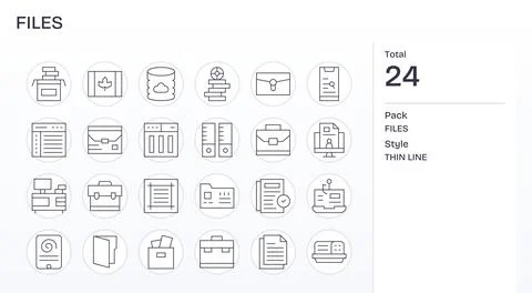 24 High Resolution Thin Line Vector Icons optimized for Files PIXEL Perfect.. Stock Illustration