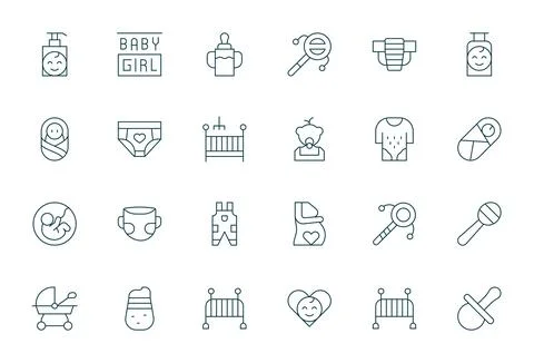 24 High Resolution Vector Icons for Baby with Editable Thin Line clarity Illustrazione stock