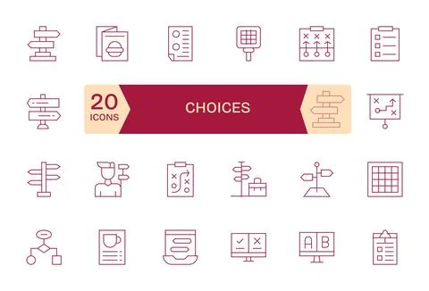 24 High Resolution Vector Icons for Choices in Grid Fitted Thin Line Format Stock Illustration
