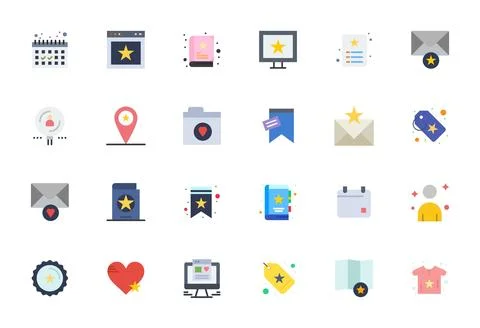 24 Highlighted Pixel Optimized Vector Icons in 128x128 Flat Aesthetic Stock Illustration