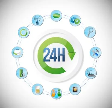 24 hour app service tool concept illustration Stock Illustration