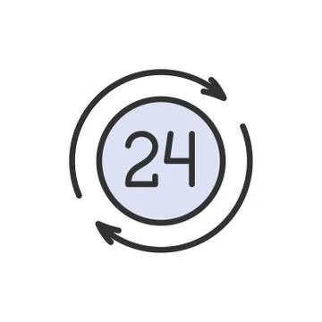 24 hour available services flat color line icon. Illustrazione stock