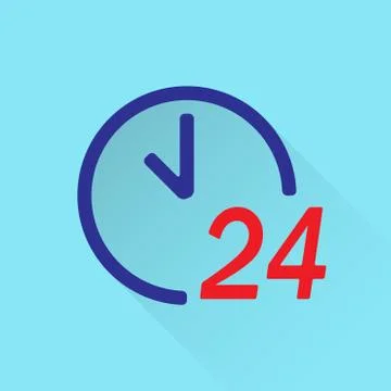 24 hour clock icon. 24 hours a day or round the clock symbol in flat style.  Stock Illustration