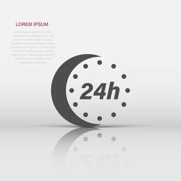 24 hour clock icon in flat style. Timer countdown vector illustration on is.. Stock Illustration