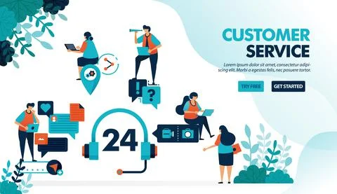 24 hour customer service to help users solve problems. Chatting service helps Stock Illustration