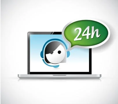 24 hour customer support service on a computer Stock Illustration