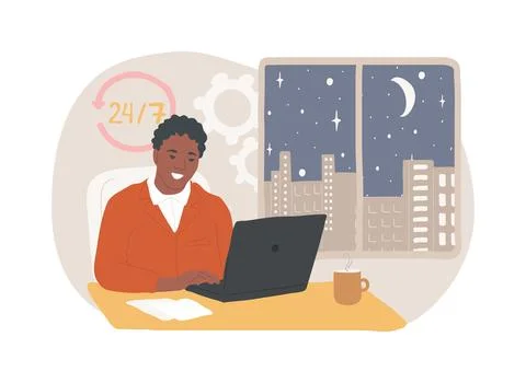 24 hour office access isolated cartoon vector illustrations. Ilustración de archivo