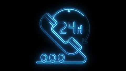 24 hour support neon icon animation on black background customer service av.. Video stock 308192094