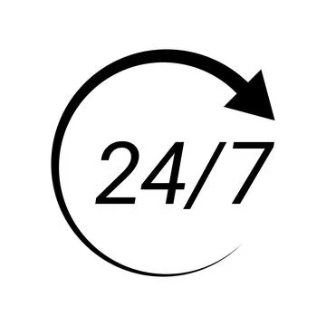 24 hours 7 days black icon on white background Stock Illustration