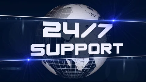 24 hours 7 days sign and SUPPORT lettering on banner Stock Footage 129869662