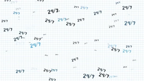24 Hours 7 Days Week Numbers Clock 3d Animation.Grunge text on a notebook sheet Video stock 135271003