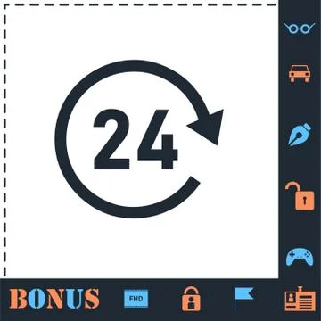 24 hours available icon flat Stock Illustration