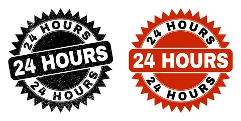 24 HOURS Black Rosette Watermark with Rubber Surface Stock Illustration