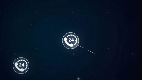 24 Hours Call Service Icon Symbol Network Connection Technology Loop Stock Footage 69822948
