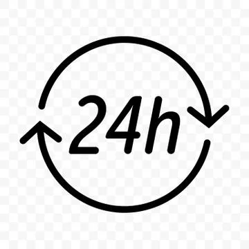 24 hours clock arrow vector icon. Round clock customer support, delivery or s Illustrazione stock