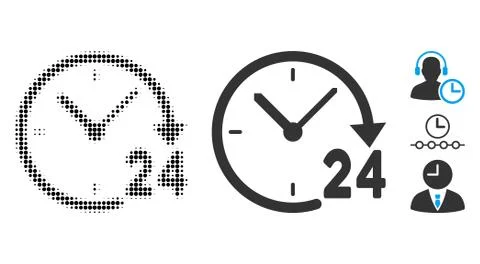 24 Hours Clock Halftone and Solid Icon Stock Illustration
