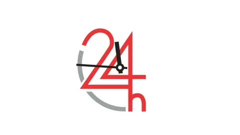 24 hours. Clock with number. The passing of time. Graphic element on white ba Stock Footage 168101812
