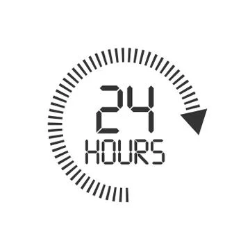 24 hours clock sign icon in flat style. Twenty four hour open vector illustra Stock-Illustration