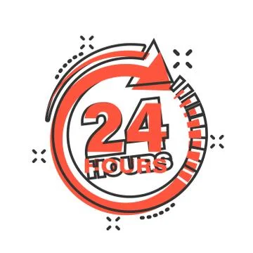 24 hours clock sign icon in comic style. Twenty four hour open vector cartoon Stockillustratie