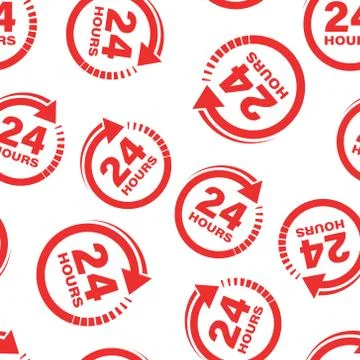 24 hours clock sign icon seamless pattern background. Twenty four hour open v Stock Illustration