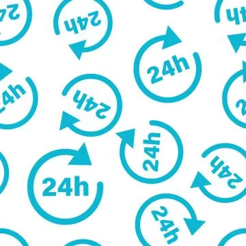 24 hours clock sign icon seamless pattern background. Twenty four hour open v Stock Illustration