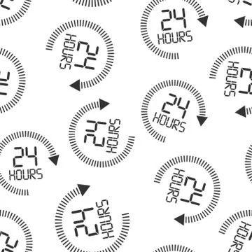 24 hours clock sign icon seamless pattern background. Twenty four hour open v Stock Illustration