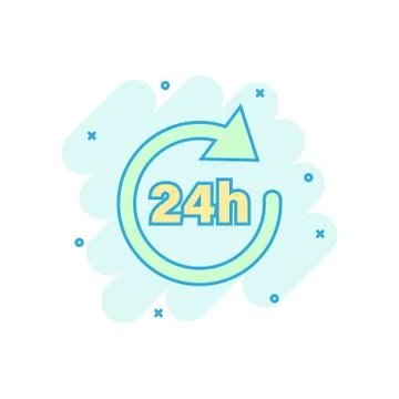 24 hours clock sign icon in comic style. Twenty four hour open vector cartoon Illustrazione stock