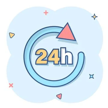 24 hours clock sign icon in comic style. Twenty four hour open vector cartoon Stockillustratie