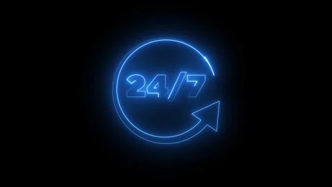 24 hours a day and 7 days a week animation Isolated on black Background Video stock 320624111