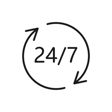 24 Hours a day icon. 24/7 line symbol Stock Illustration