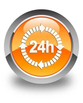 24 hours delivery icon glossy orange round button Stock Illustration