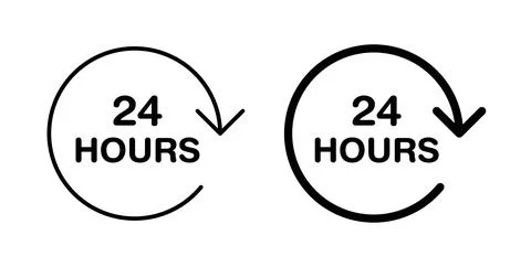 24 hours icon in black and white. vector icon pack for websites Stock Illustration